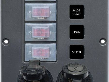 Blue Sea Water-Resistant 12V 4 Circuit Breaker Switch Panel with 12v Socket and Dual USB Sale