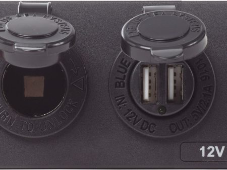 Blue Sea Water-Resistant 12V 15A Circuit Accessory Panel Socket, Dual USB, Volt Meter Online Sale